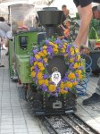Clublok der Dampfbahner Plochingen mit Jubiläumskranz, Plochingen 03. September 2005